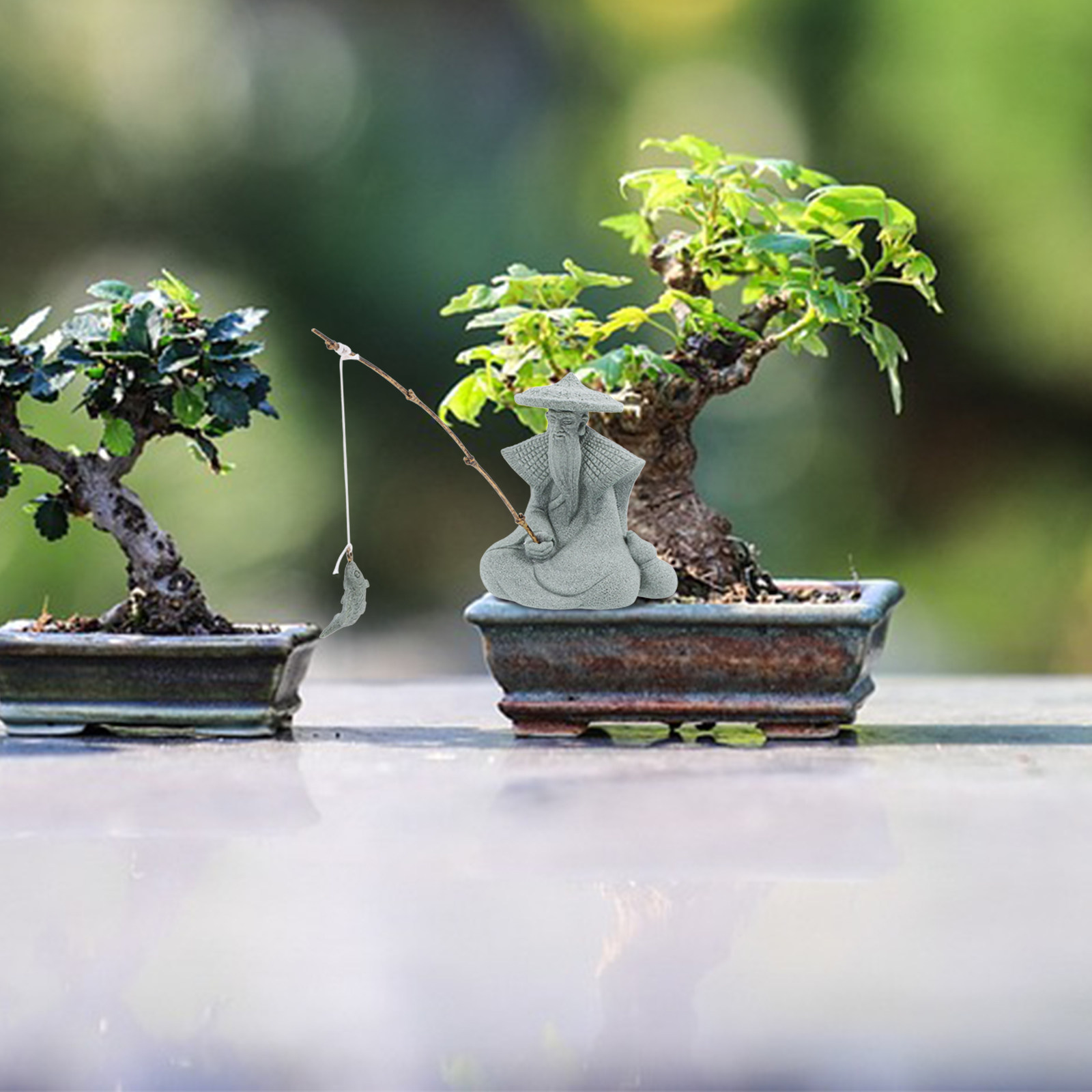 Bonsai Garden Usa - Small Resin Fisherman Statue Japanese Garden